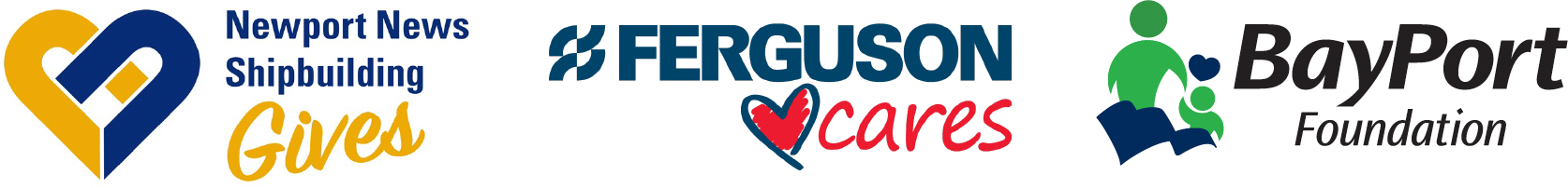 Newport News Shipbuilding Gives, Ferguson Cares, BayPort Foundation logos